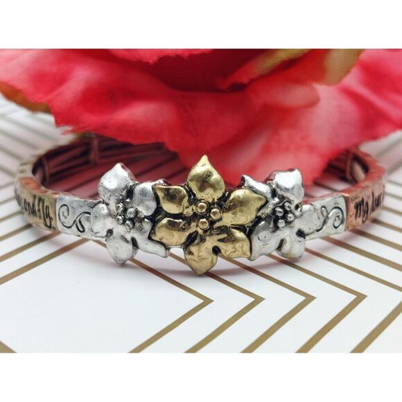 Tri Tone Friend Bracelet Stretch Silver Copper Gold Best Wishes - Picture 2 of 12